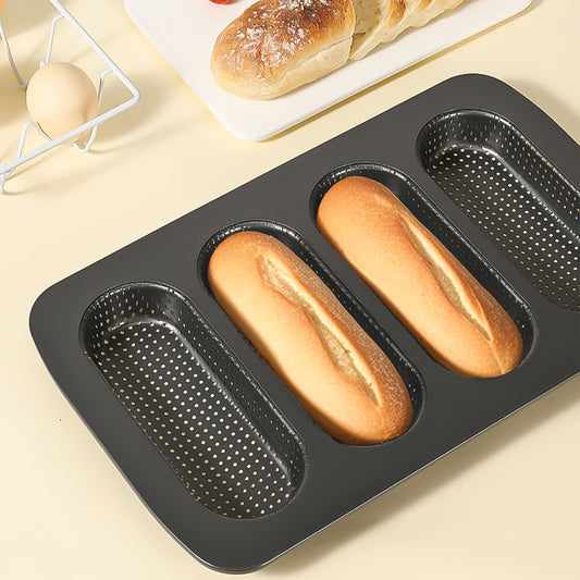 Black 4-slot perforated baguette pan 34.7x21.5x2.9cm