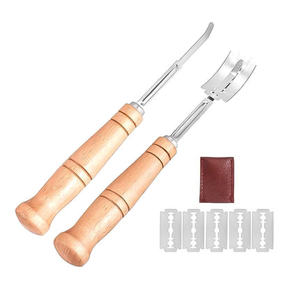 European Bread Lame Set Birch Handle Stainless Scoring Knife with 5 Blades image 5